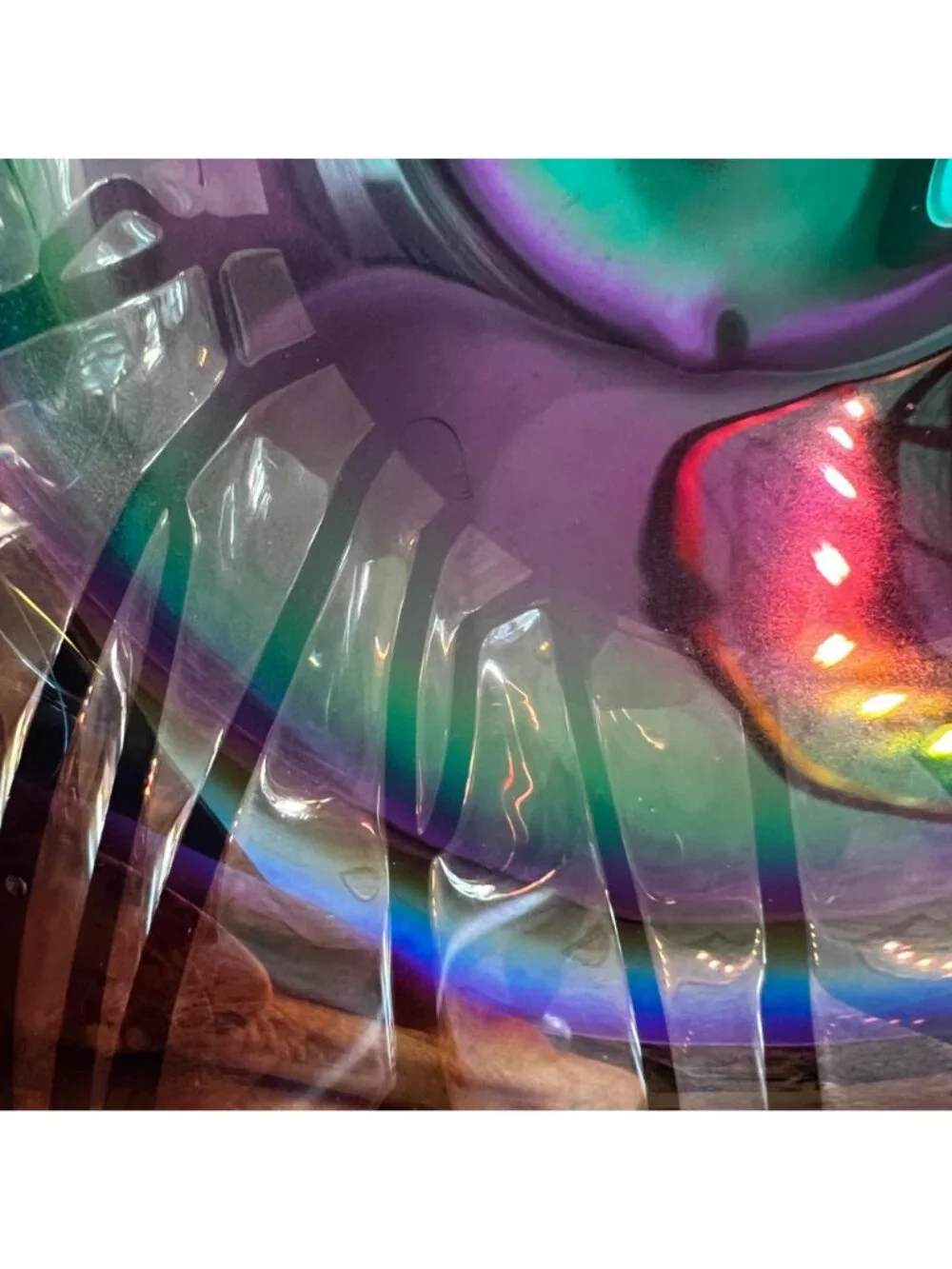 Handblown Iridescent Art Glass Bowl With Abstract Design 10 inch Decorative & Fu